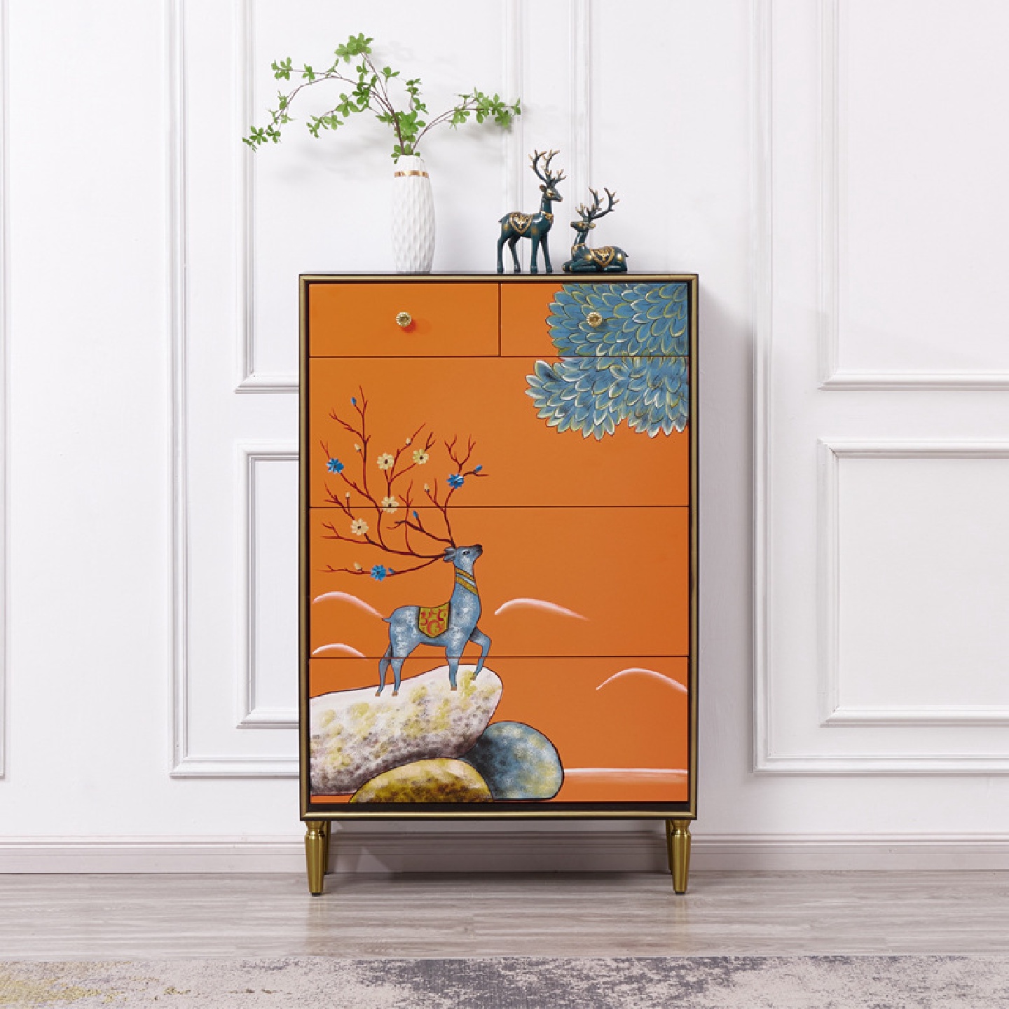 至高美轻奢彩绘翻斗式鞋柜简约现代超薄家用门口入户玄关柜客厅柜