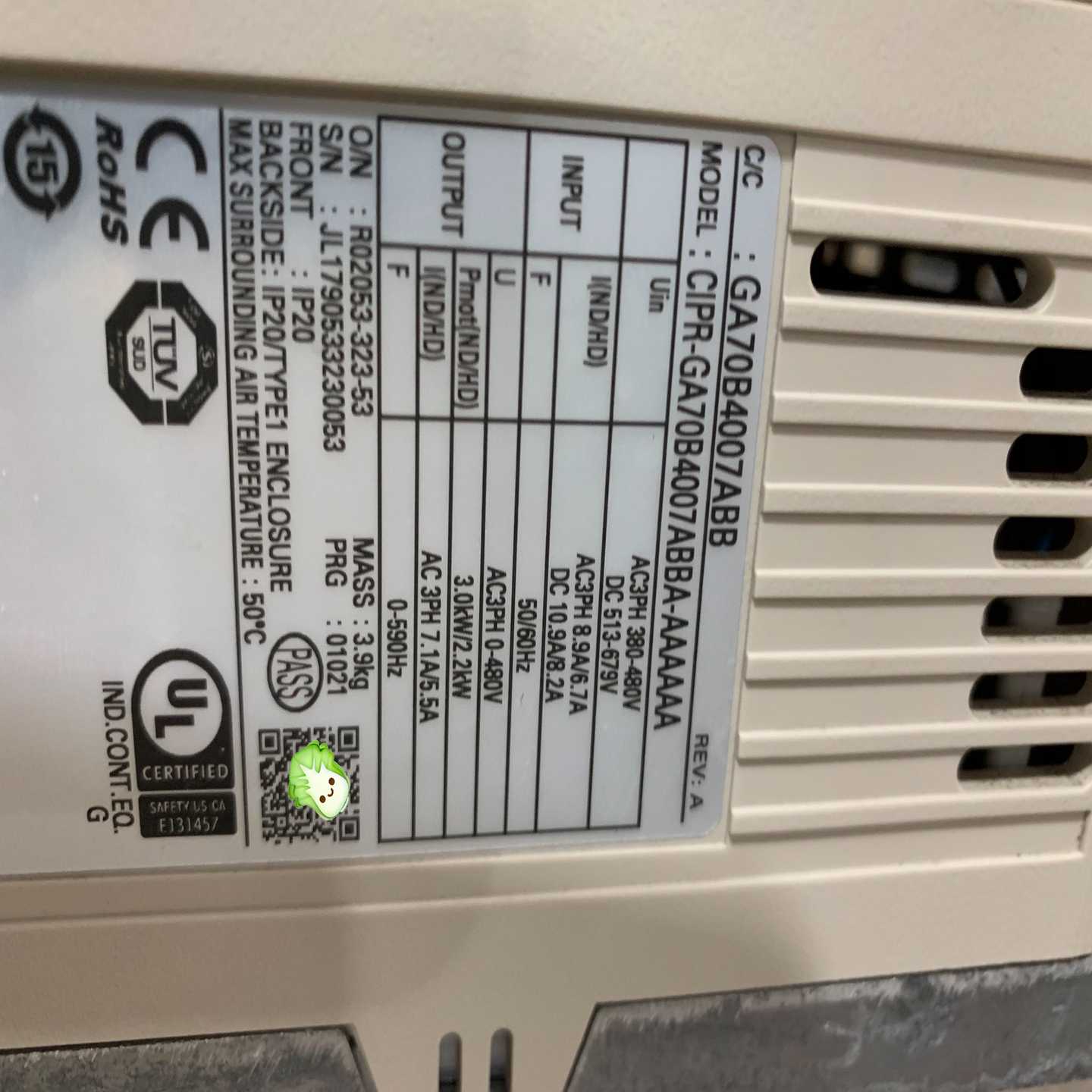 议价安川GA700变频器2.2KW，GA70B4007ABB，实