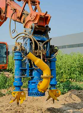 二手挖机抽沙泵，高扬程大流量，蓝色机身黄色管道，适合各种型号