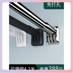 3YK免打孔伸缩杆毛巾杆浴室收纳置物架卫生间直杆毛巾架浴帘杆晾