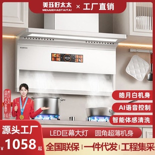 7字型变频大吸力吸油烟机顶侧双吸语音 白色抽油烟机家用厨房套装