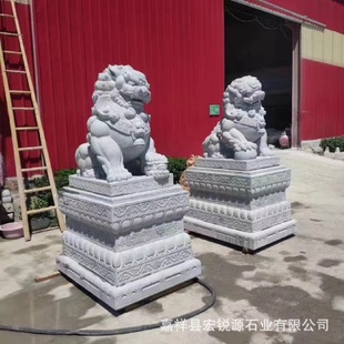 饰摆件门墩一对仿古迎门狮子 天然青石雕石狮子汉白玉精雕大门口装