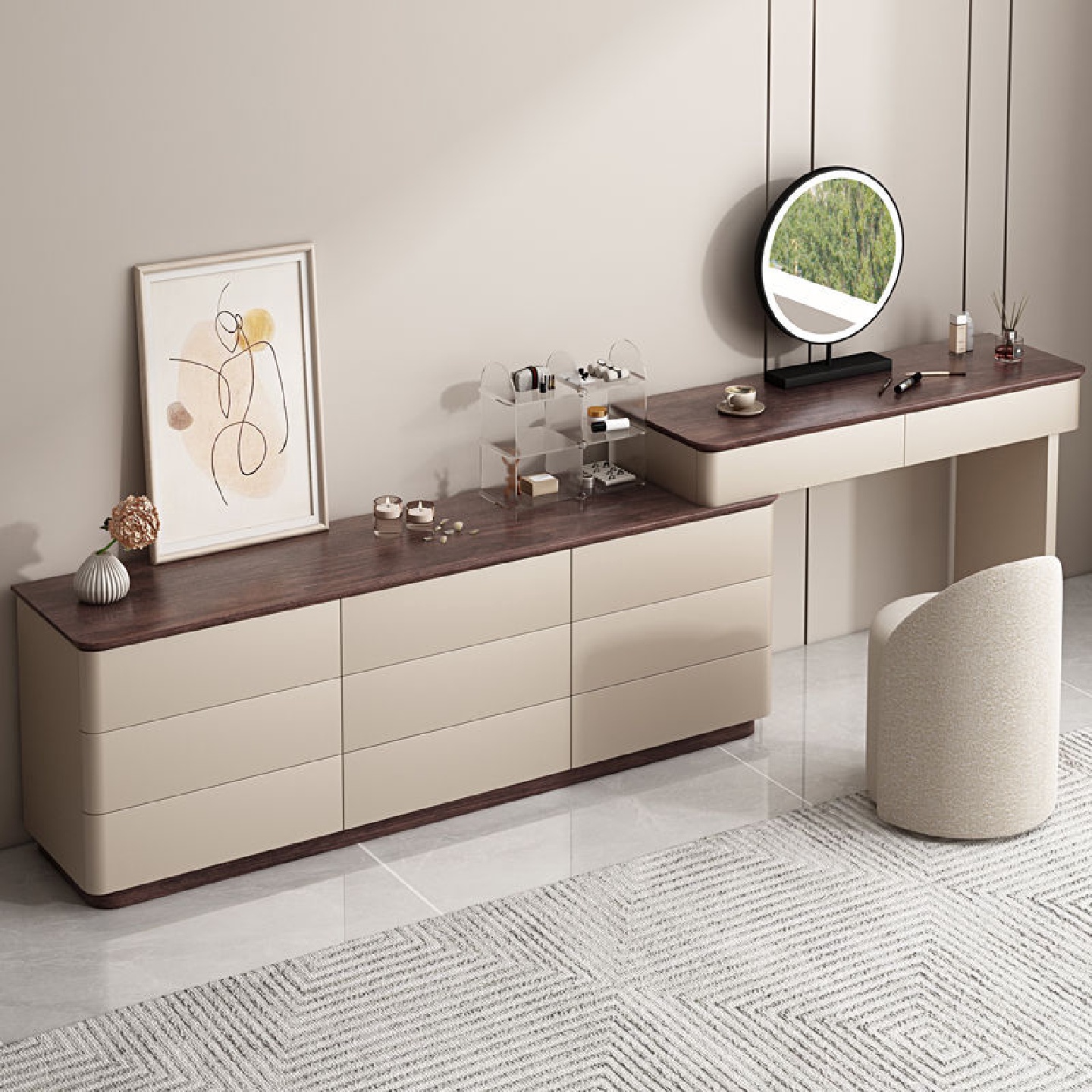 简约斗柜电视床尾一体柜实木烤漆极简梳妆台主卧室高级ins化妆桌