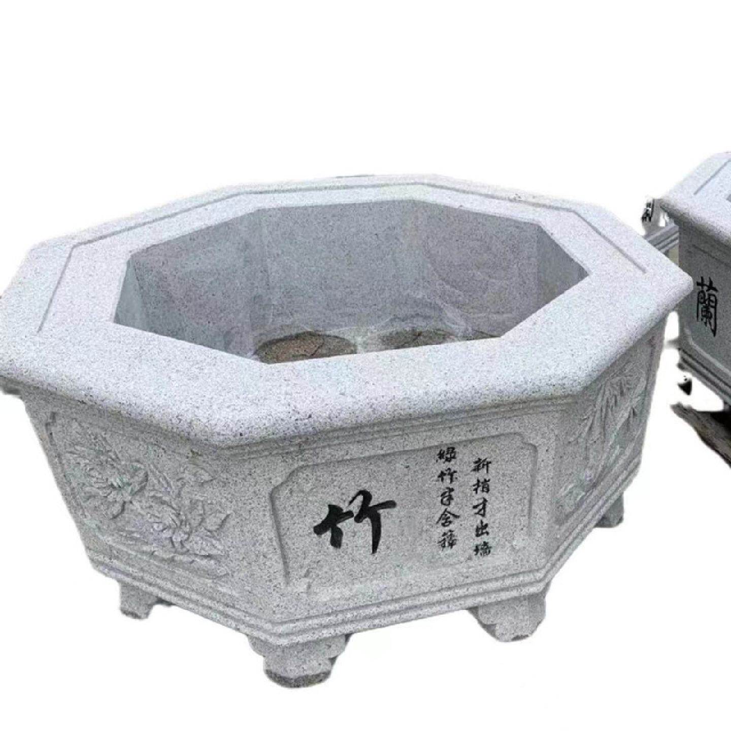惠安石雕汉白玉花盆鱼缸天然大理石缸青石槽香炉仿古盆景流水