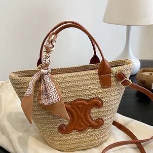 网红高级感草编包女2025新款 海边沙滩度假斜挎包菜篮子编织手提包
