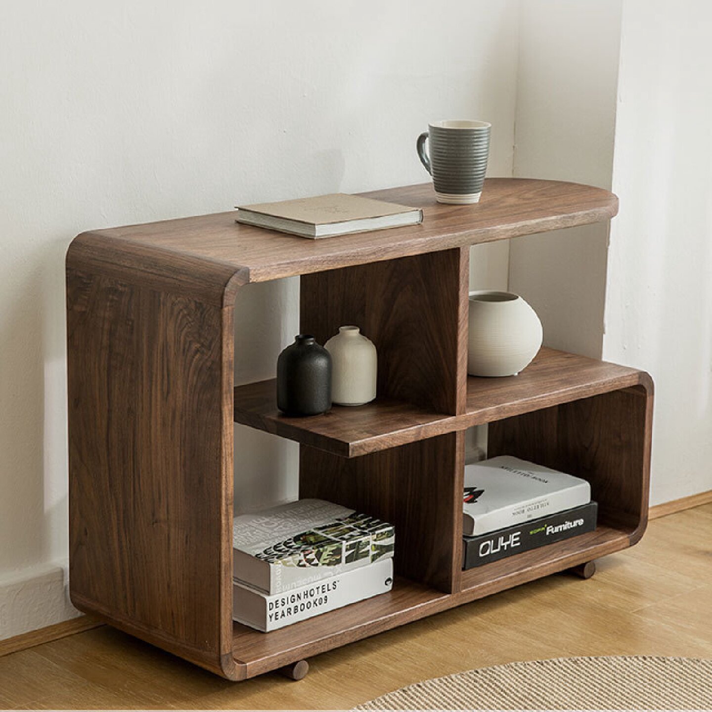 北欧实木沙发边几边柜简约现代客厅黑胡桃木杂志柜橡木角几小茶几