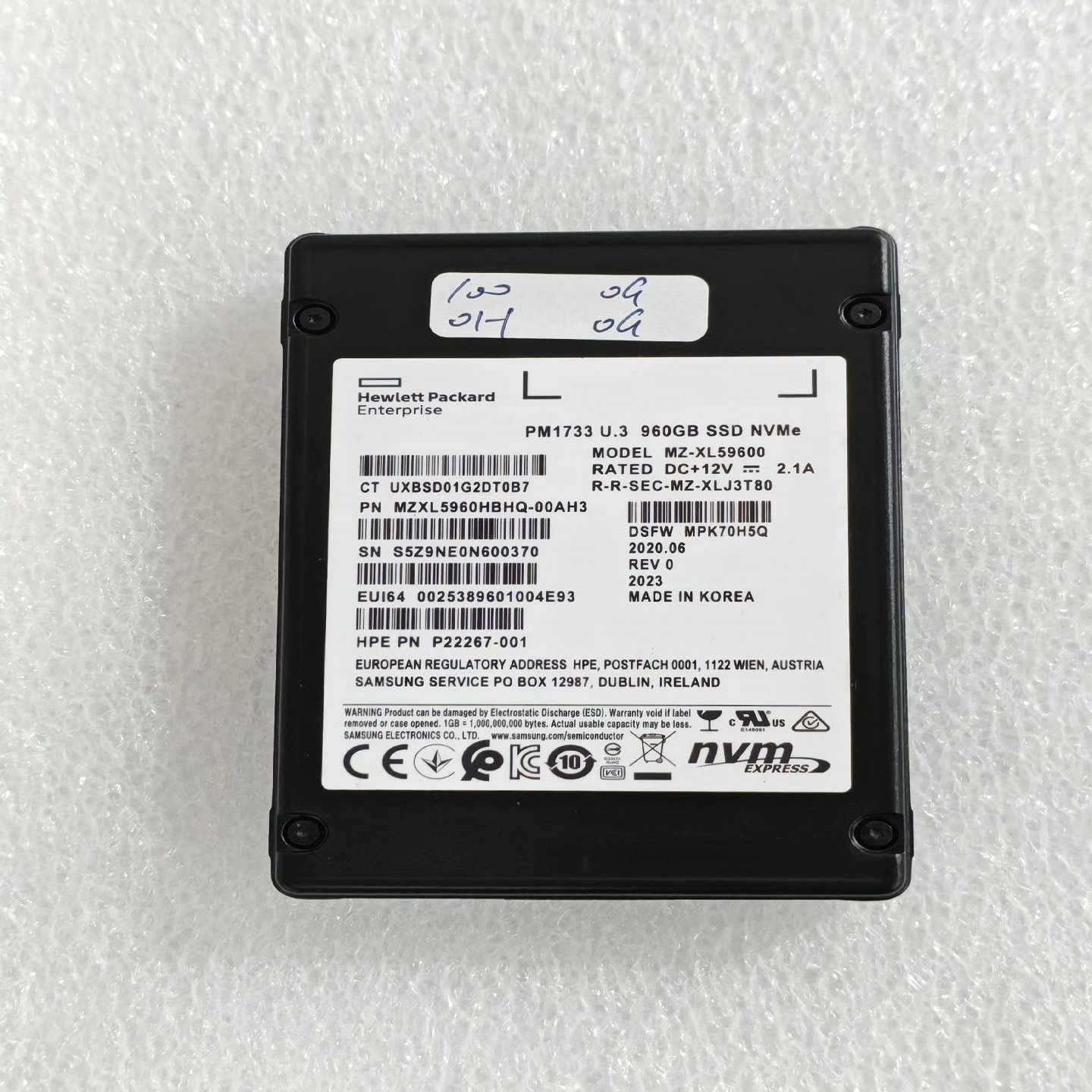 询价~HPE/惠普/三星   960G PM1733 U3 NVM