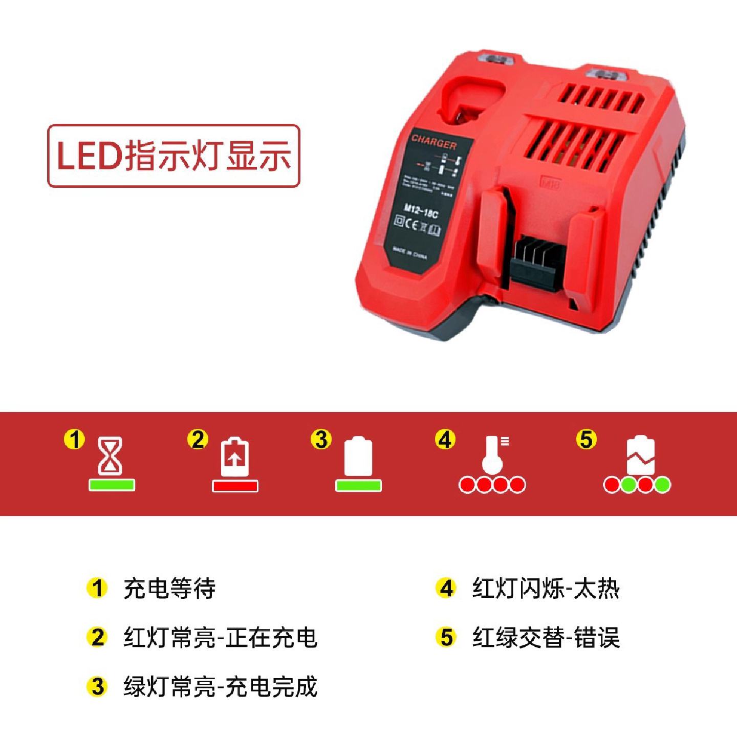 适用于Milwaukee米沃奇新款M12-18C充电器12-18V米沃奇3A快充双充