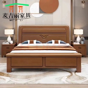 实木床加厚1.8m双人床现代简约1.5m单人床高箱储物主卧婚床 新中式