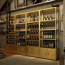 美式复古餐厅酒庄铁艺酒架落地式葡萄酒红酒收纳展示架置物架柜子