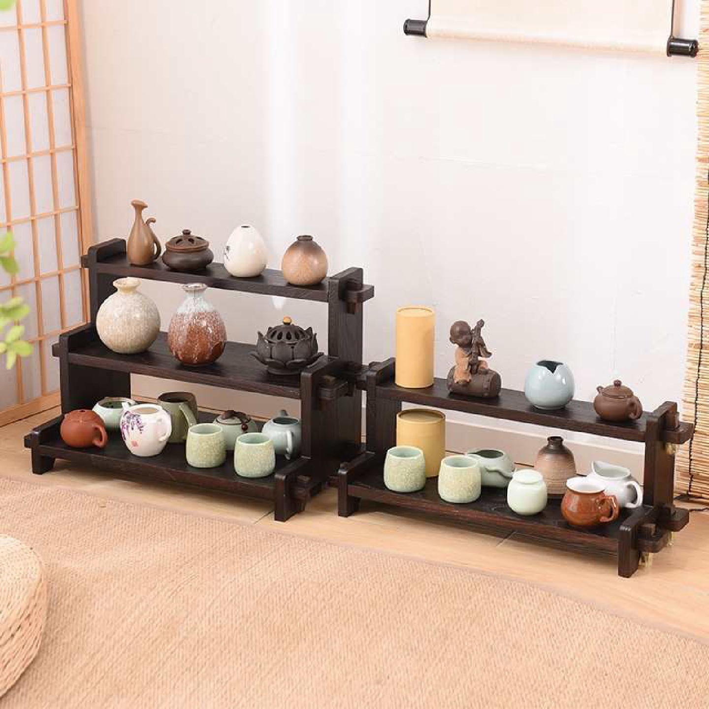 批发桌面收纳架茶架茶杯架实木博古架茶棚架置物架茶壶杯托杯垫多