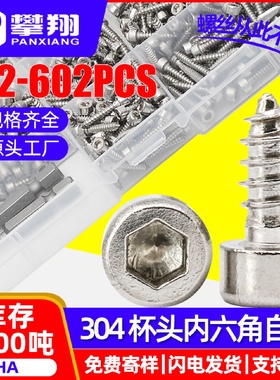 304不锈钢杯头内六角自攻螺丝套装圆柱头内六角自攻螺钉盒装批发