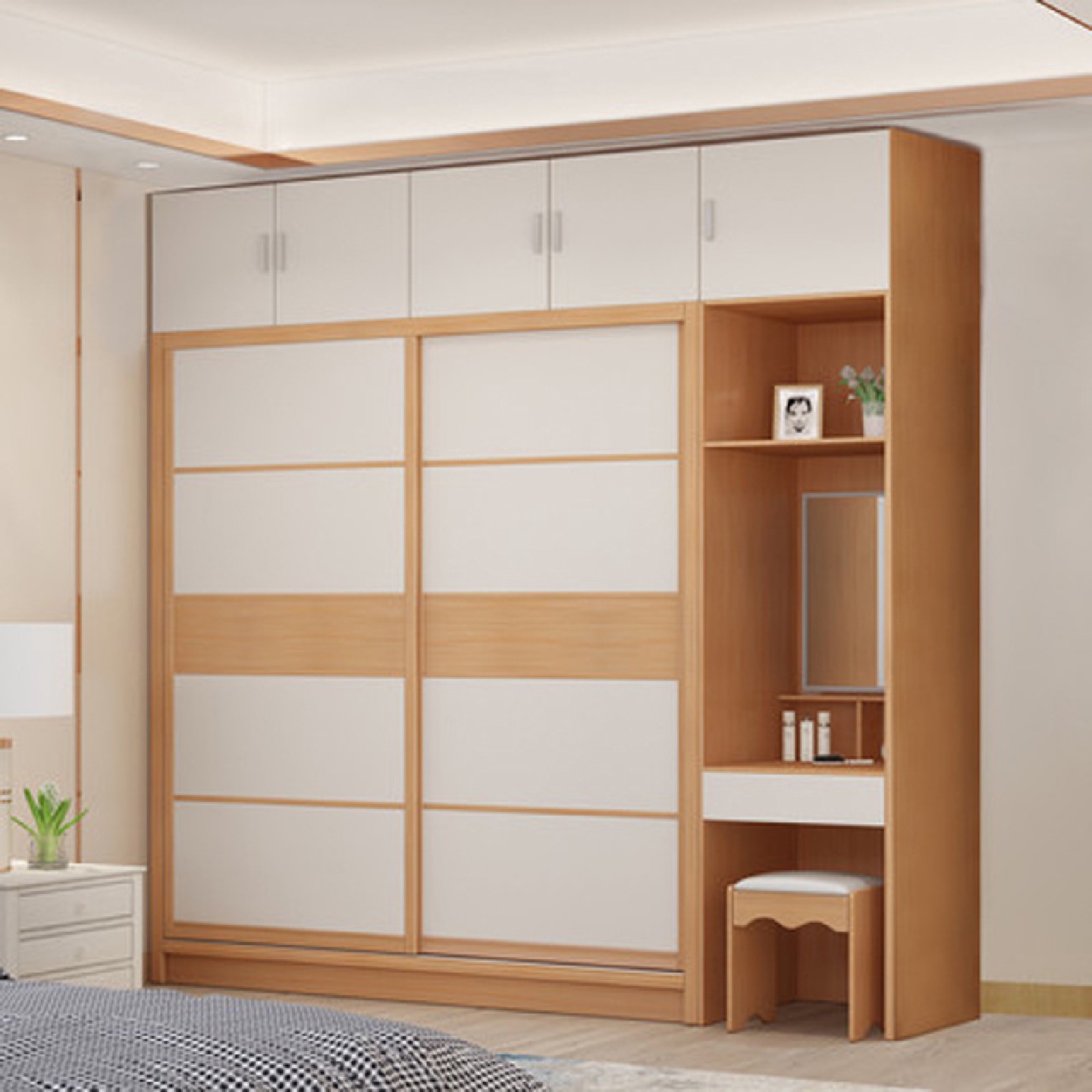 现代简约北欧板式实木衣柜卧室衣帽间全屋推拉门大衣橱储物柜厂家