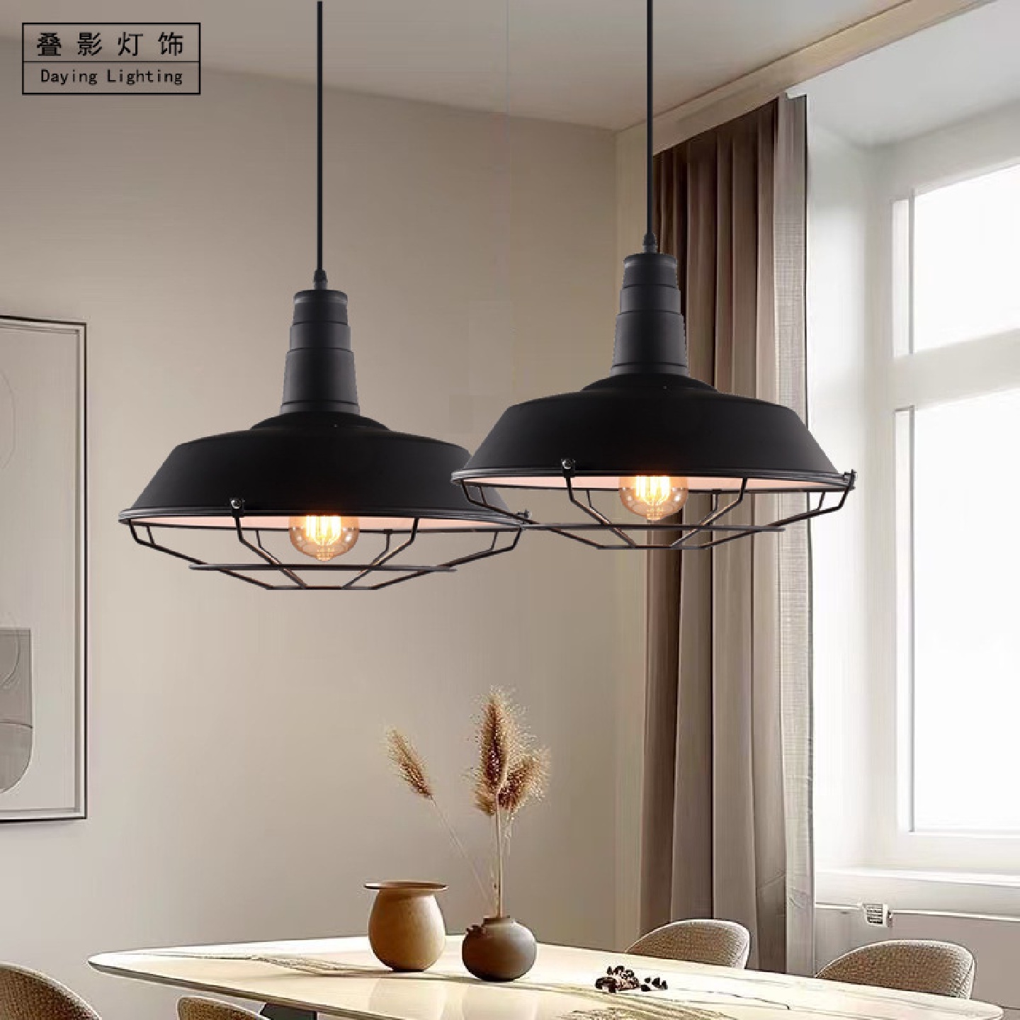 美式乡村复古工业风铁艺锅盖吊灯loft餐厅吧台火锅烧烤店个性灯饰