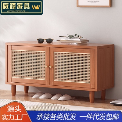 实木换鞋凳现代简约入户鞋柜一体坐凳北欧家用门口玄关藤编换鞋凳