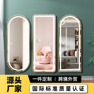 网红发廊简约理发店镜台美发镜子专用挂墙铝合金边框智能镜带灯