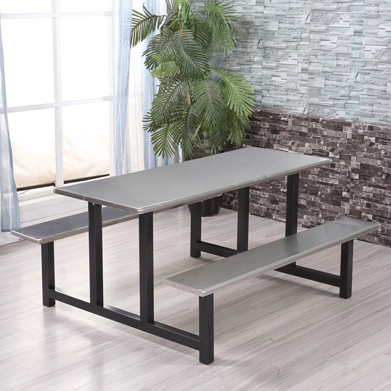 学校食堂连体餐桌 工厂员工餐厅不锈钢餐桌椅4O人6人8人餐桌椅组