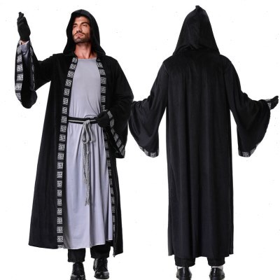 欧美士新款万圣节演出服死神巫师牧师COS灰色长袍舞台表演服