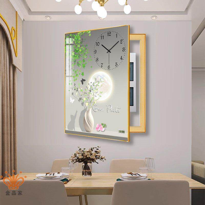 免打孔电表箱装饰画带钟表竖款现代简约遮挡日历配电箱总开关挂画