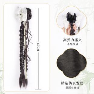 新中式丸子头假发女古风花苞龙须抓夹侧马尾蝴蝶结盘发彷真发发簪