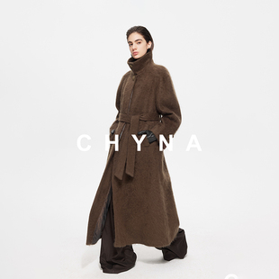 李大琪【主旋律】气质咖色老钱风山羊绒羊毛毛呢外套长款大衣