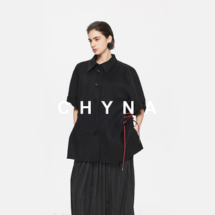 李大琪【第五季节】单排扣小翻领侧面背后带收腰绳半袖羊毛外套