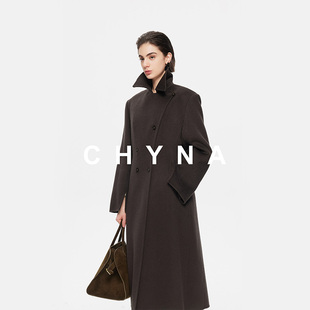 李大琪【松茶可可】老钱风双排扣山羊绒绵羊毛呢外套长款大衣