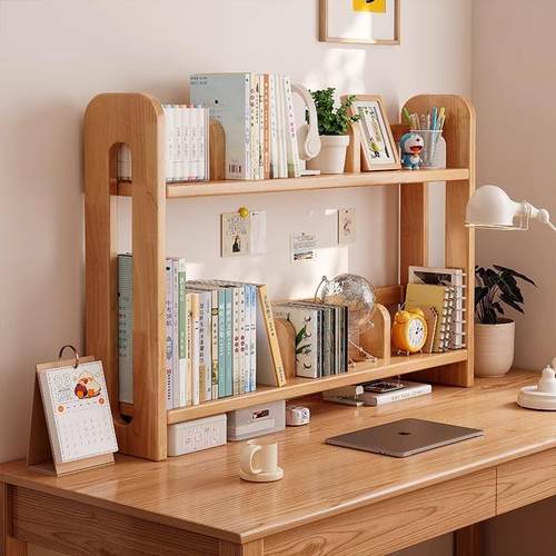 全实木桌面书架立式学生多层书桌上置物架子儿童简易带书立收纳架