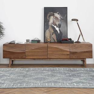 北欧实木复古电视柜原木黑胡桃木影音视听柜卧室客厅落地收纳柜