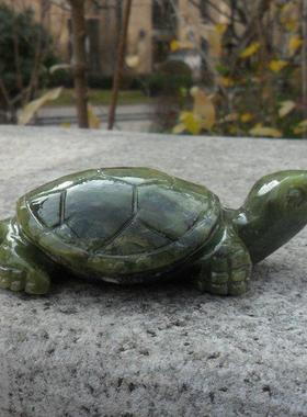 彷真可爱天然玉石乌龟大小号绿色岫玉人财两旺石头长寿龟鱼缸摆件