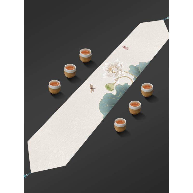 荷花长条桌旗新中式禅意高档茶席茶几布艺桌布棉麻防水茶桌布床旗,居家布艺,桌旗,淘宝优惠券,粉丝福利购,淘宝优惠卷