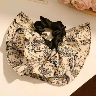 超大精致高级水墨大肠发圈复古裙摆法式 皮筋气质头绳简约发饰发绳