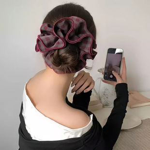 复古气质2025韩系格子大肠发圈简约小众慵懒风扎头发新款 头绳头花