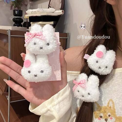 卡通毛绒少女呼呼米菲兔蝴蝶结发圈发夹发绳可爱甜美马尾头饰发饰
