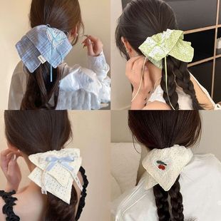 蓝色ins蝴蝶结方巾大肠发圈高级超大韩系方形马尾头绳发饰头饰女