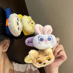 尼克朱迪可爱简约卡通毛茸茸掰掰秋冬毛绒刘海少女发饰ins发夹女