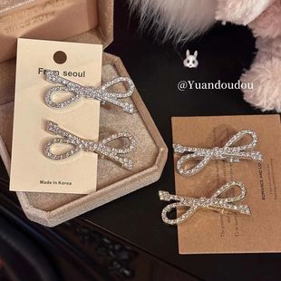 冬日少女韩系爆闪甜酷水钻蝴蝶结发夹侧边鸭嘴刘海发卡夹子发饰女