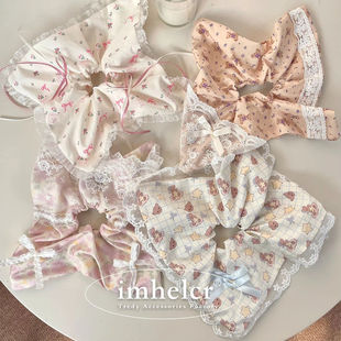 手作碎花蝴蝶结少女心小熊方巾大肠发圈韩系浪漫复古可爱甜美发饰