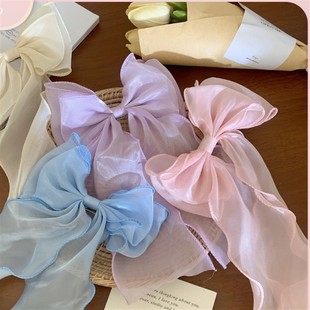 2025新款 春夏多巴胺网纱蝴蝶结飘带发夹后脑勺高级感头饰发卡女