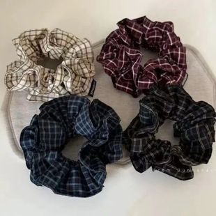 新款 复古格纹布艺大肠简约发圈头发高级气质马尾丸子发绳头绳发饰