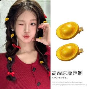 新款 宝发夹侧边夹子过年头饰发饰女 财源滚滚新年仿真小财神金色元