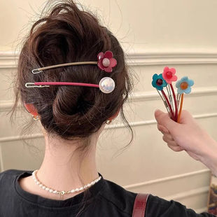 糖果色卡扣小花韩系撞色青蛙扣一字夹发夹高级感后脑勺气质盘发饰