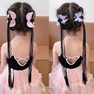 仙气儿童2025新款 假发辫子发饰后脑勺扎发马尾发卡女孩可爱头饰女