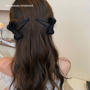 黑色气质高级缎面蝴蝶结bb夹感可爱碎发侧边夹刘海夹发卡发夹新款