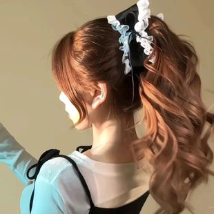 甜美黑色韩系ins荷叶边蝴蝶结发夹香蕉夹竖夹发饰气质马尾夹发饰