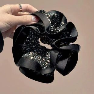 气质复古碎花双层大肠马尾发圈高级褶皱盘发头绳头花新款 发绳发饰