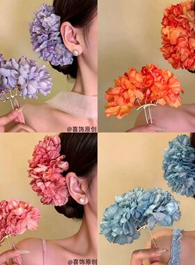 红色簪花发钗拍照盘发