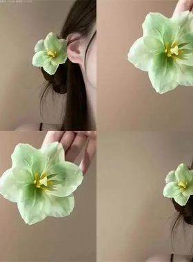 薄荷曼波~绿色花朵发夹女侧边头花发卡仿真花头饰海边拍照发饰