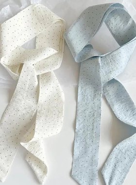 韩国小众小波点长条丝巾飘带女细窄发带系脖丝带脖饰装饰蓝色腰带