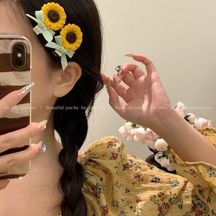 ins风向日葵发夹甜美可爱卡通花朵发卡高颜值少女碎发海边刘海头